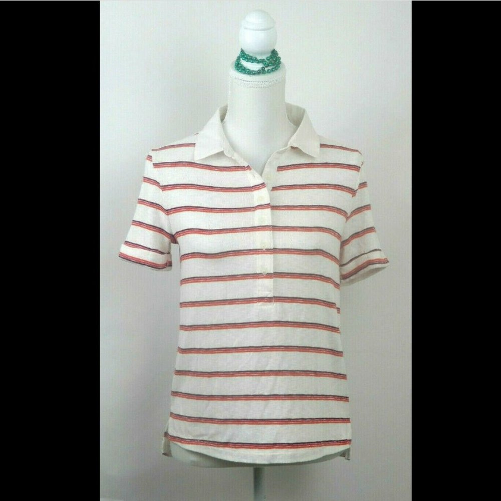 Universal Thread Goods Co. Women's Polo Shirt Size M Striped White Orange (SS88)
